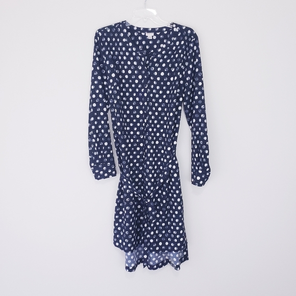 Merona Black White Polka Dot Long Sleeve Shift Dress Size Large with Belt - Picture 2 of 8